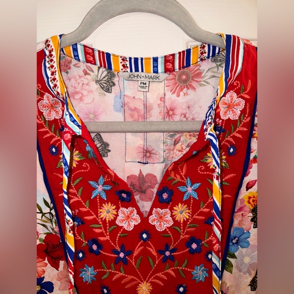 John Mark Embroidered Floral Print Woven Tunic - Picture 4 of 8